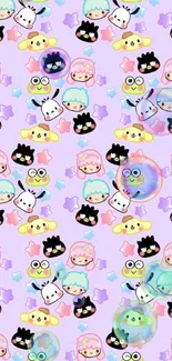 Charming pastel cartoon character pattern wallpaper.