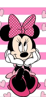 Cute cartoon character with pink stripes and hearts wallpaper.