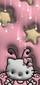 Cute pink wallpaper with cartoon character and stars.