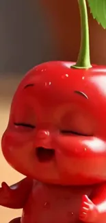Adorable cherry character with a joyful expression.