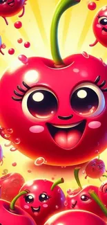 Cute cartoon cherry with smiling faces.
