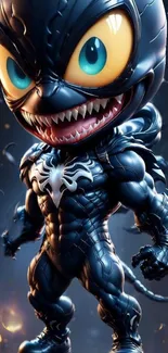 Chibi monster with large eyes and vibrant style in animated wallpaper.