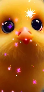 Adorable fluffy yellow chick with bright eyes as mobile wallpaper.