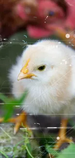 Cute chick with digital overlay background for mobile.