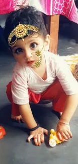 Adorable child in traditional costume with fantasy elements.