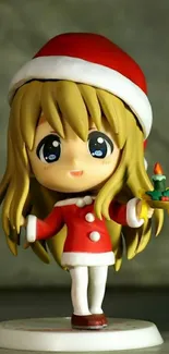 Cute anime figure in Santa outfit mobile wallpaper.