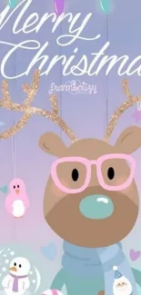 Cute reindeer Christmas wallpaper with pastel colors and decorations.