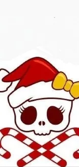 Cartoon skull with Santa hat and candy canes.