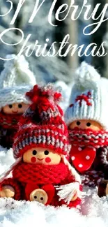 Adorable Christmas plush toys in snow.