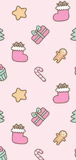 Cute Christmas mobile wallpaper featuring festive pastel icons.