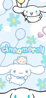 Adorable Cinnamoroll mobile wallpaper with pastel design and cartoon characters.