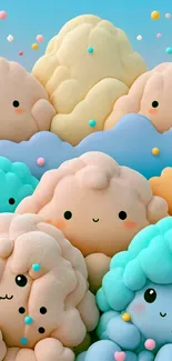 Cute cartoon clouds with smiling faces in pastel colors.