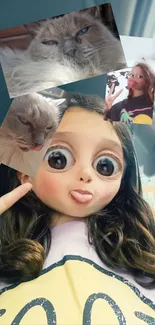 A cute collage wallpaper with pets and playful face edits.