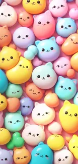 Colorful pastel cat faces pattern wallpaper.