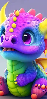 Cute, colorful dragon wallpaper with purple, blue, and yellow hues.