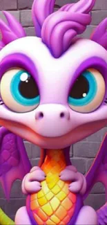 Cute purple dragon with big blue eyes.