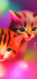 Two adorable kittens with colorful, vibrant background.