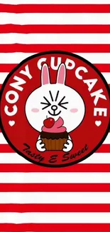 Cute Cony cupcake illustration with red stripes.