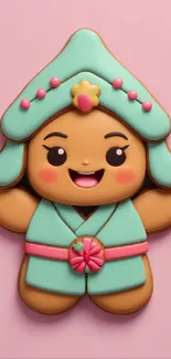 Adorable cookie character with a pink background, perfect for mobile wallpaper.