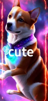 Cute corgi in a cosmic galaxy background with vibrant colors.