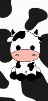 Cute cartoon cow in black and white pattern wallpaper.