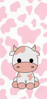 Cute cartoon cow with pink spots wallpaper.