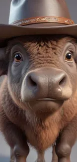 Adorable cartoon animal in a cowboy hat