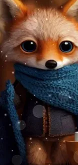 Adorable illustrated fox in a blue scarf.