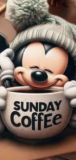 Cute character with Sunday coffee mug wallpaper.