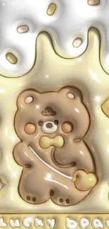 Creamy cartoon bear with playful elements.