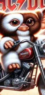 Cute animated creature rides a motorcycle.