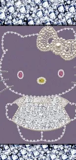 Cute crystal kitty design on purple background with sparkly details.