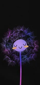 Whimsical dandelion artwork on a dark background for mobile wallpaper.