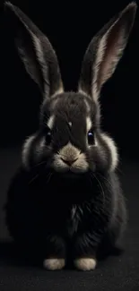 Cute dark rabbit on a black background, perfect for phone wallpaper.