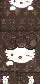 Cute cat mobile wallpaper with luxury design patterns in brown.