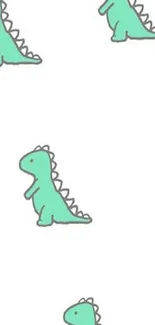 Cute green dinosaur wallpaper on white background for mobile.