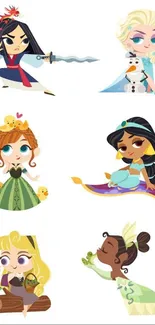 Chibi Disney princesses collage wallpaper