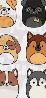 Cartoon dog faces wallpaper with cute pet designs.