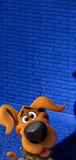 Cute cartoon dog on a blue background wallpaper.