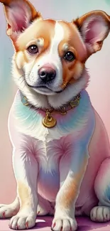 Adorable watercolor painting of a cute dog with pastel colors.