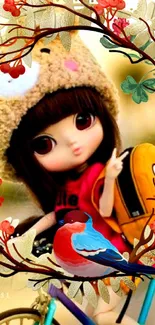 Cute doll with an autumn theme and floral design.