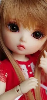 Adorable cute doll in red dress mobile wallpaper.