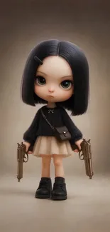 Cute doll with pistols mobile wallpaper.