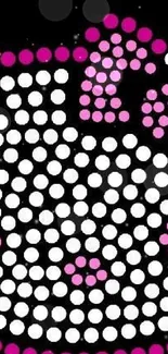 Cute dotted cat design on black background wallpaper.