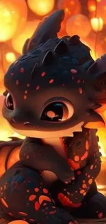 Cute dragon in a glowing fantasy setting.
