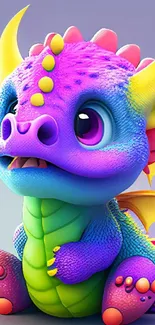 Cute purple dragon with vibrant colors in cartoon style.