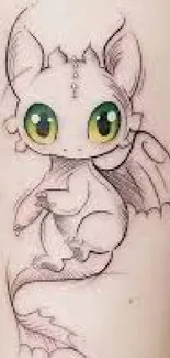 Cute cartoon dragon tattoo illustration on skin.