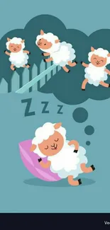 Cute cartoon sheep dreaming mobile wallpaper in calm pastel colors.