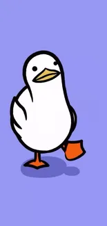 Playful duck cartoon with a purple background.