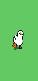 Cute cartoon duck on a bright green background for mobile wallpaper.